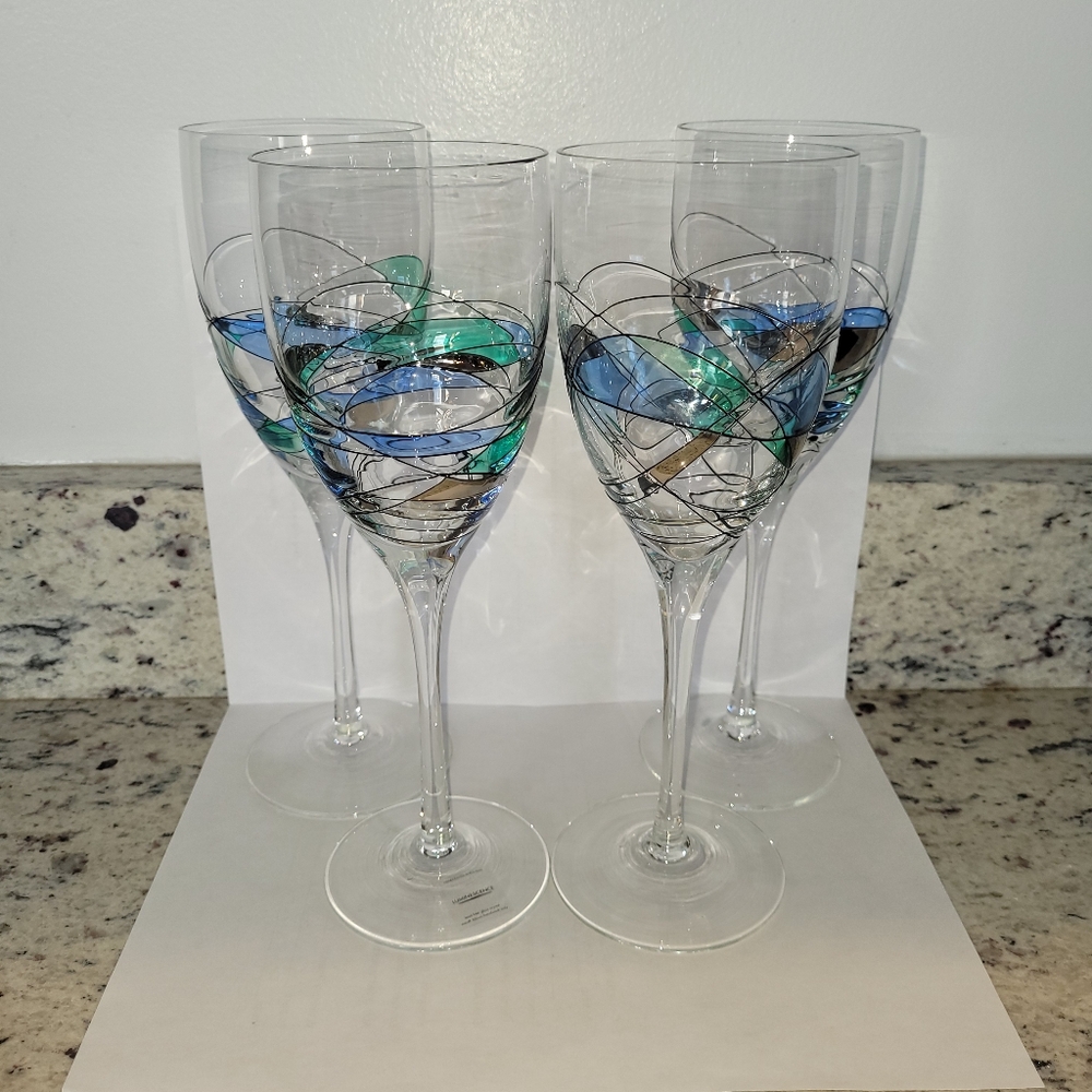 LG 14oz Luminescence Romanian Mouth Blown Crystal Wine Glass Goblets Set of 4